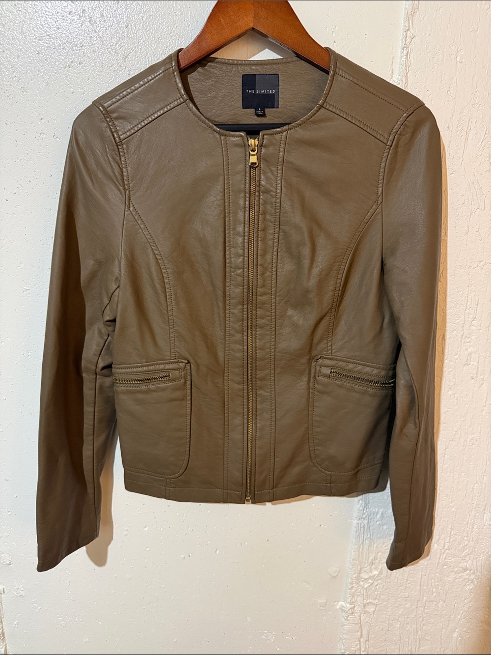 The Limited Tan Faux Leather Zip Jacket